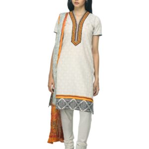 Biba Outlet Women Cream-Coloured Printed Churidar Kurta with Dupatta