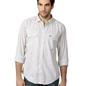 Basics Men Beige Striped Shirt