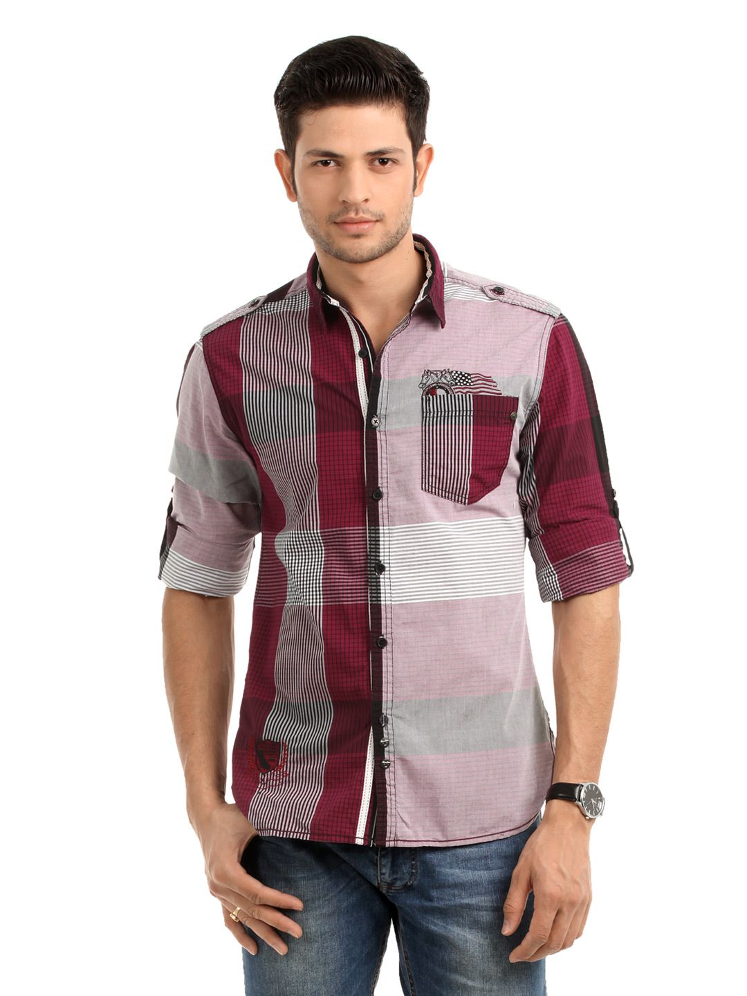 Locomotive Men Lavender And Grey Check Shirt