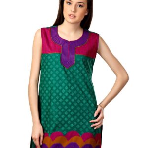 Span Women Printed Green Kurta