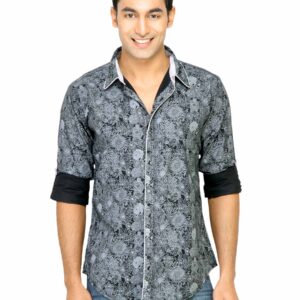 Basics Men Printed Black Slim Fit Shirt