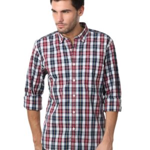 Peter England Men Red & Navy Blue Casual Shirt