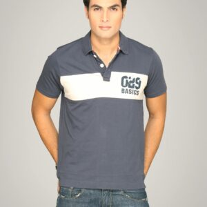 Basics Men Blue & White Striped Polo T-shirt