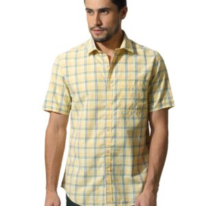 John Players Men Gingham Yellow Shirt