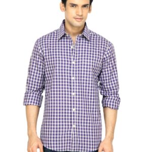 Wills Lifestyle Men Check Purple Shirt