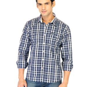 Flying Machine Men Check  Navy Blue Shirts