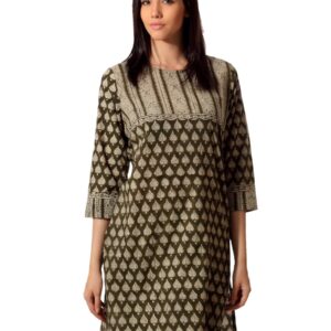 Fabindia Women Printed Olive Kurta