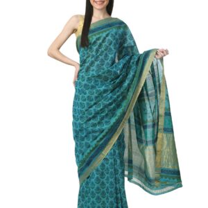 Fabindia Women H& Printed Green Sari