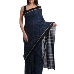 Fabindia H& Printed Navy Blue Cotton Mull Sari