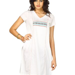W Women V Neck Solid Short Sleeve White Kurta
