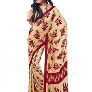 Prafful Beige & Maroon Printed Sari