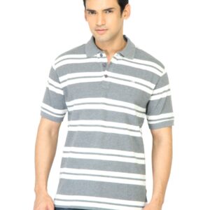 John Players Men Stripes Grey Polo T-Shirt