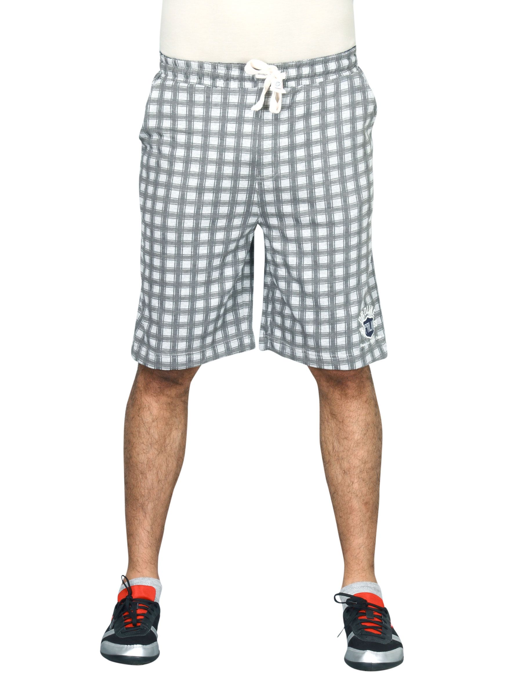 Proline Men Grey & White Checked Shorts