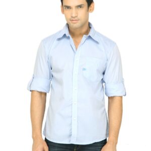 Wrangler Men Solid Chambray Blue Shirt