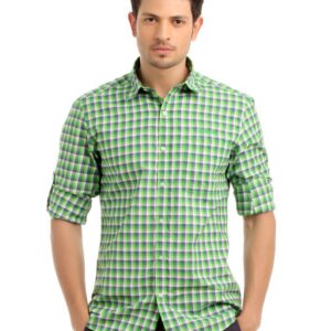 John Players Men Green Check Shirt