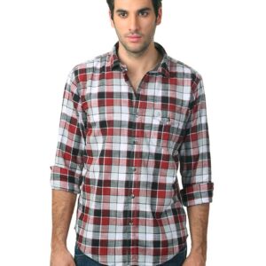 Basics Men Red & Black Checked Slim Fit Shirt