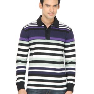 Wills Lifestyle Men Striped Black T-Shirt