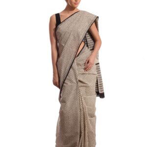 Fabindia Beige Jaipur Print Cotton Sari