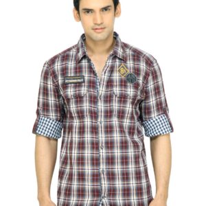 s.Oliver Men Check Maroon Shirt