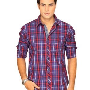 Highlander Men Blue Red Plaid Checked Shirt