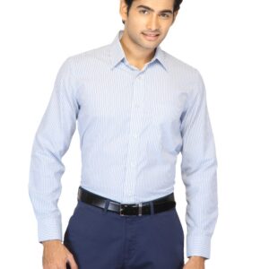 Mark Taylor Men White & Blue Striped Shirt