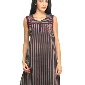 Mother Earth Women Striped Black & Maroon Kurta