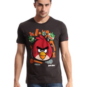 Angry Birds Men Printed Charcoal Grey T-shirt