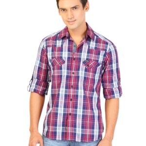 Lee Men Navy Blue & Red Check Shirt