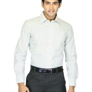 Mark Taylor Men White Green Striped Shirts