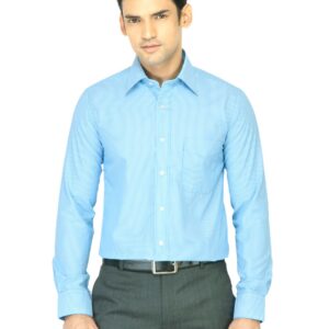 Mark Taylor Men White Striped Blue Shirt