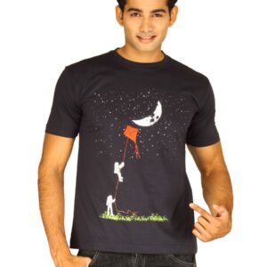 Myntra Men's Reaching The Moon Navy Blue T-shirt