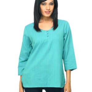 Fabindia Women Striped Green Top