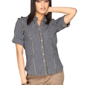 Scullers For Her Women Rivited Check Black Shirts