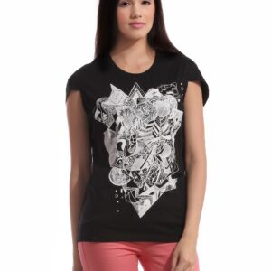 ADIDAS Women Printed Black T-shirt