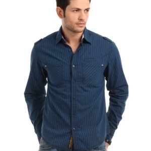 Locomotive Men Blue Striped Shirt