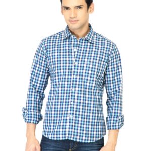 John Players Men Check Blue Shirt
