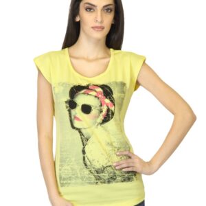 Flying Machine Women Printed Yellow T-shirt