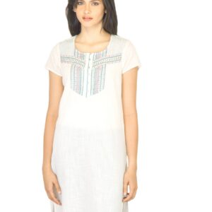 W Women Thread Work Off White Kurta