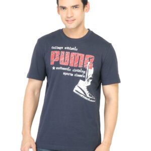 Puma Men College Athletic Navy Blue Tshirt