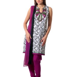 Aneri Women White & Black Printed Salwar Suit