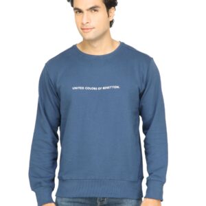 United Colors of Benetton Men Solid Blue Sweatshirt