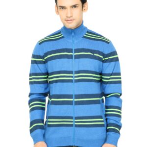 Puma Men Striped Full Zip Blue Sweater
