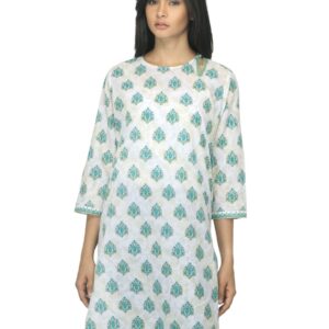 Fabindia Women Printed White & Blue Kurta