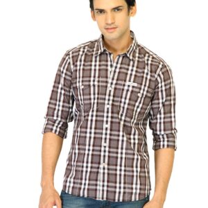 Flying Machine Men Check Brown Shirts