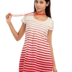109F Women Red & White Striped Tunic