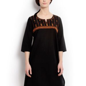 Aurelia Women Solid Black Kurtas