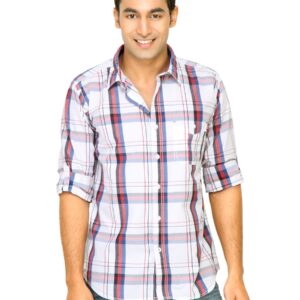 Basics Men White Slim Fit Checked Shirt
