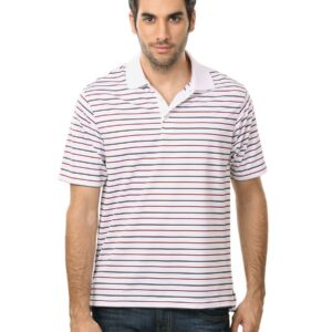 ADIDAS Men White Striped Polo T-shirt