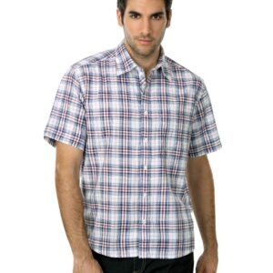 Scullers Men White & Navy Blue Check Shirt