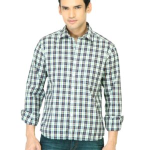 John Players Men Check Green Shirt
